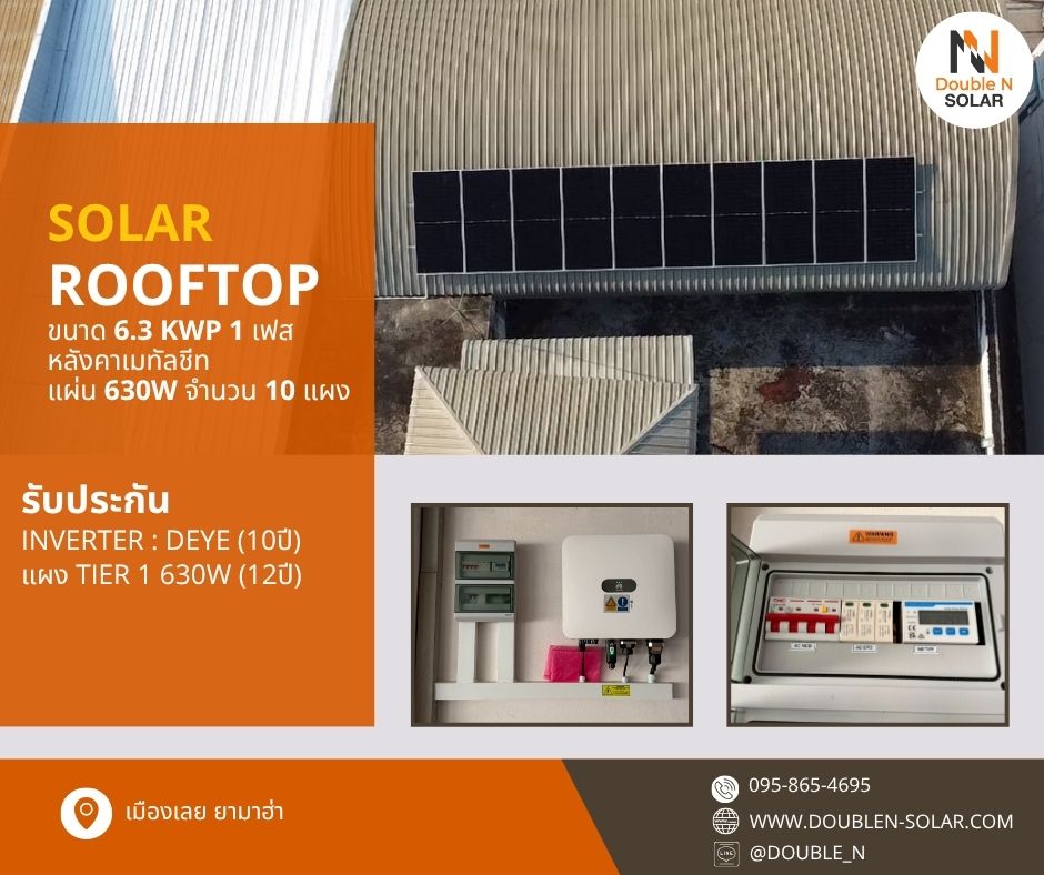 ผลงานการติดตั้งโซล่ารูฟท็อประบบ On Grid ขนาด 6 kWp 1 เฟส ณ เมืองเลย ยามาฮ่า