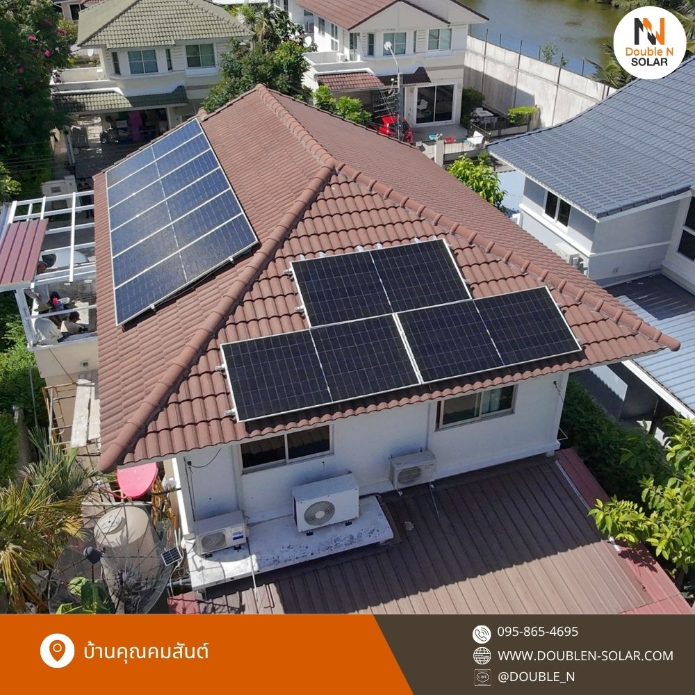 ผลงานการติดตั้งโซล่ารูฟท็อประบบ Hybrid ขนาด 5 kW 1 เฟส ณ บ้านคุณคมสันต์